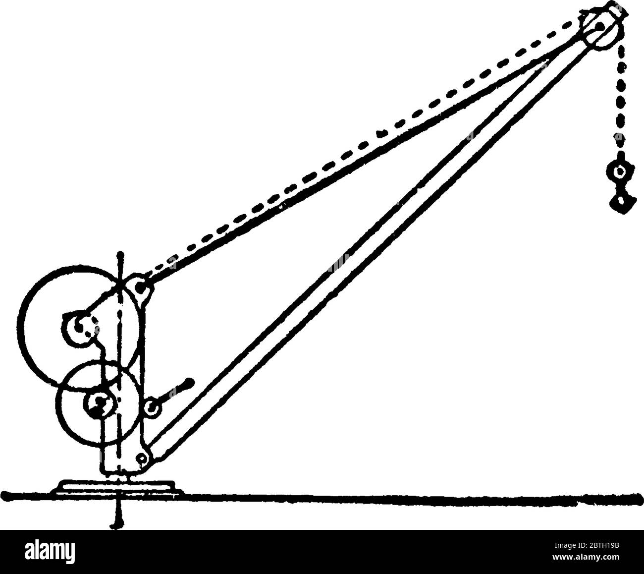 Jib Kran, besteht aus einem horizontalen Element (Jib oder Ausleger), die Unterstützung einer beweglichen Hebezeug, das an einer Wand oder an einem Boden-Säule befestigt ist, vintage l Stock Vektor