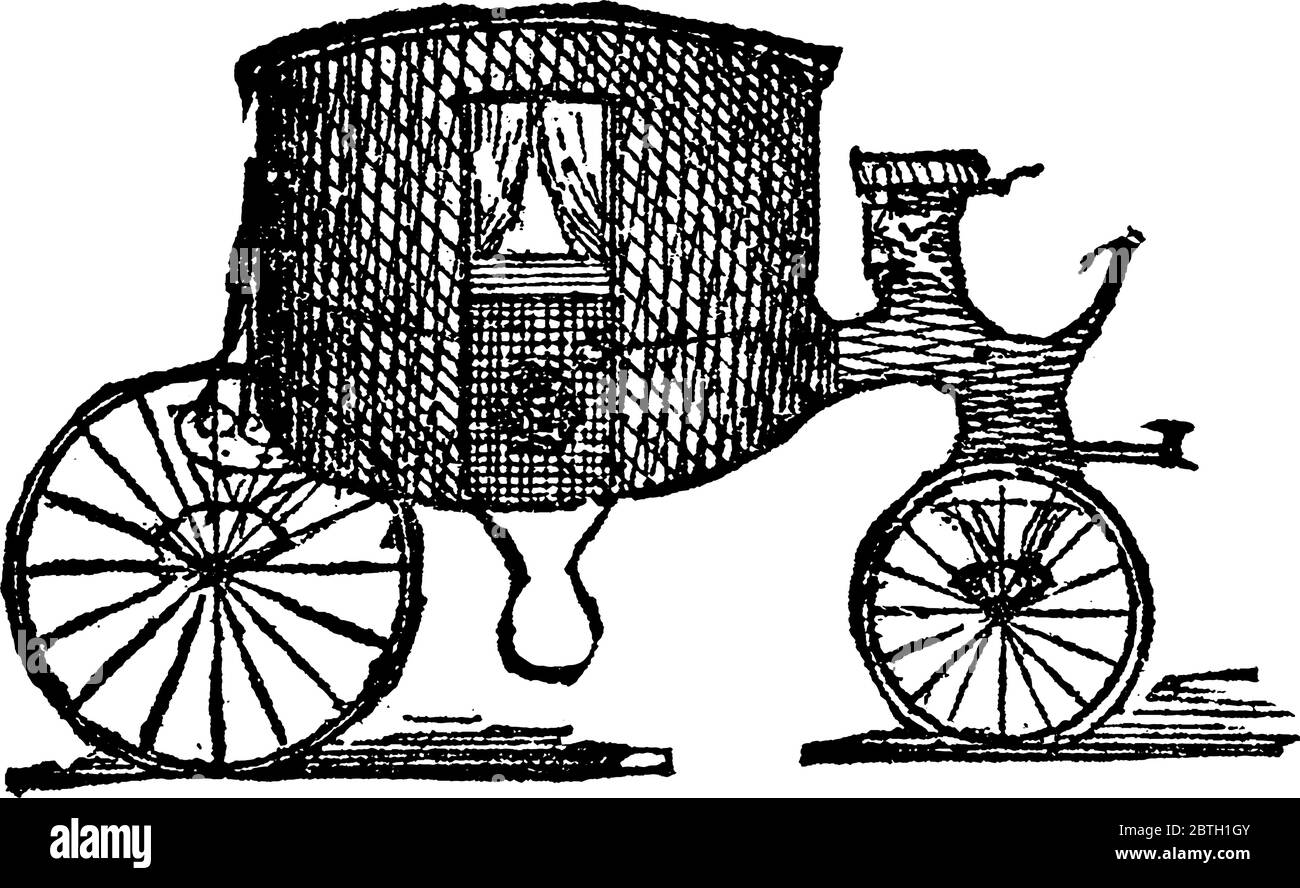 Eine typische Darstellung eines Fahrerhauses, eines Transportmittels, mit einer Art gedecktem Wagen, der in der Antike für die Menschen verwendet wurde, um von einem Ort nach zu reisen Stock Vektor
