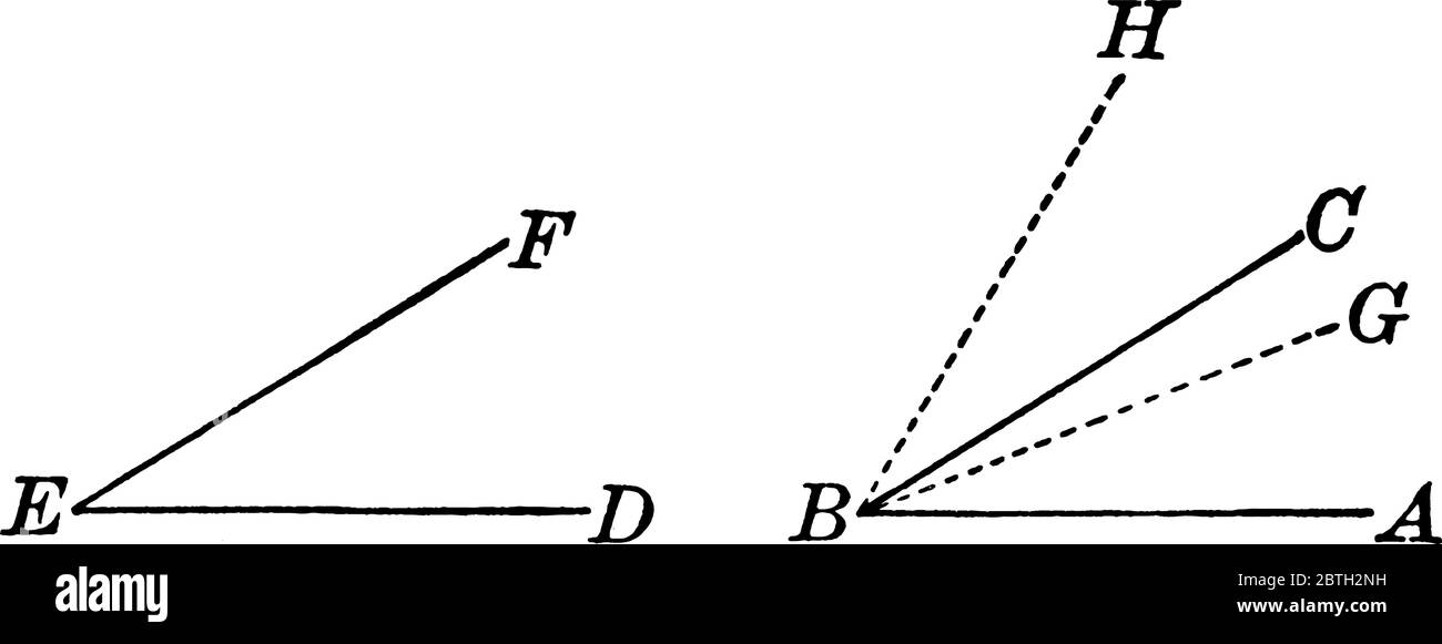 Zwei Linienpaare mit gleichem Winkel dazwischen, Vintage-Linienzeichnung oder Gravurdarstellung. Stock Vektor