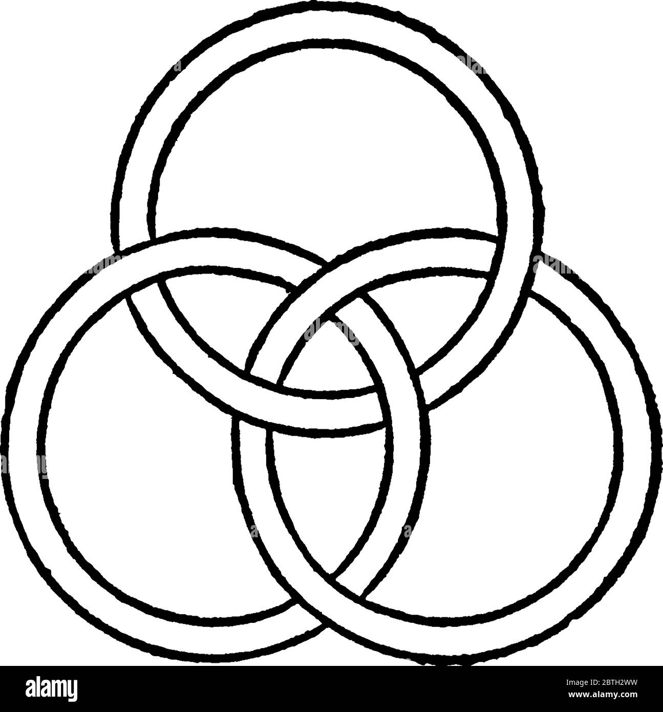 Eine Abbildung eines Knotens, dargestellt durch drei geschlossene Ebenen Kurven, von denen keine doppelte Punkte hat und von denen keine zwei sich schneiden, Vintage-Linie dra Stock Vektor