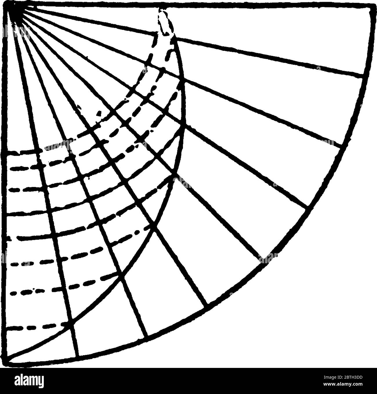 Eine typische Darstellung einer Hyperbolic Spirale, einer transzendentalen Ebenenkurve, Vintage-Linienzeichnung oder Gravurdarstellung. Stock Vektor