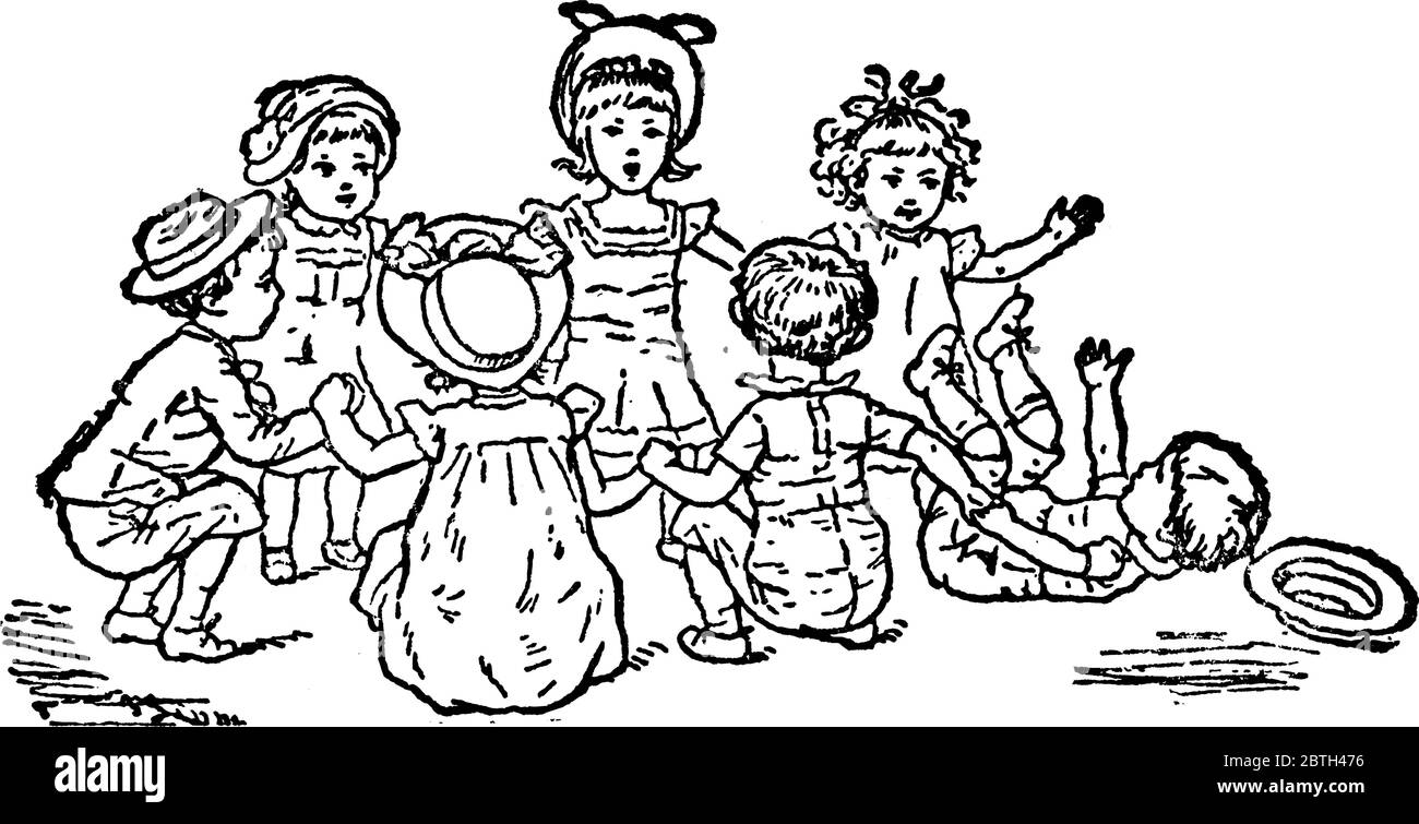 Eine typische Darstellung einer Gruppe von Kindern, die London Brücke spielen, Vintage-Linie Zeichnung oder Gravur Illustration. Stock Vektor