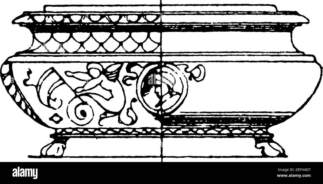 Dieser Salzkeller Majolica ist ein italienisches Renaissance-Design, das aus Keramik, Vintage-Strichzeichnung oder Gravur-Illustration besteht. Stock Vektor