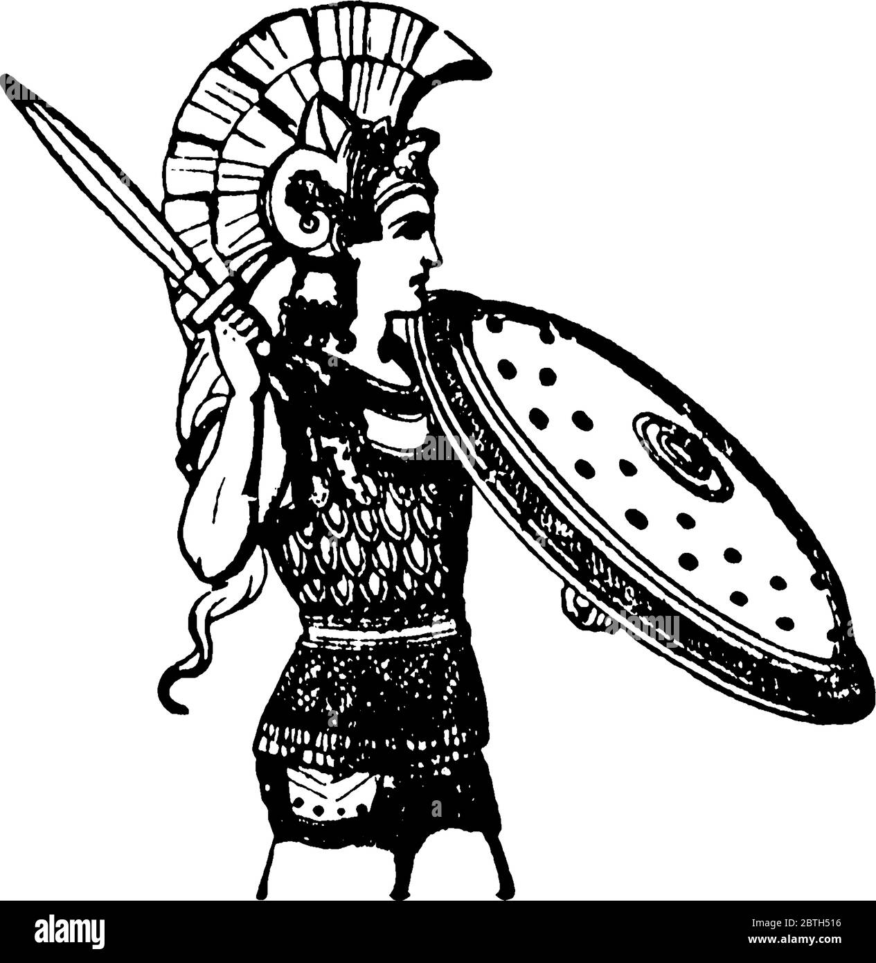 Ein römischer Soldat, der einen Kuirass mit Rüstung, Vintage-Strichzeichnung oder Gravur trägt. Stock Vektor