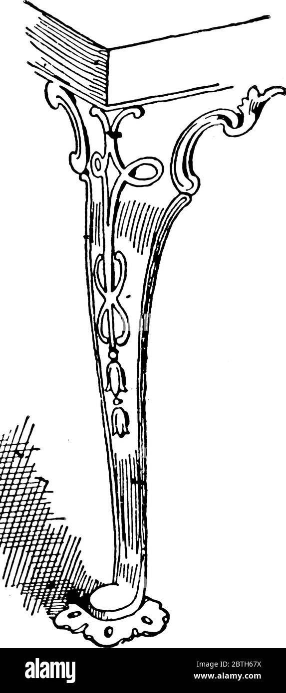 Bild zeigt ein Tischbein im Cabriolenstil von Thomas Chippendale, Vintage-Strichzeichnung oder Gravur-Illustration. Stock Vektor