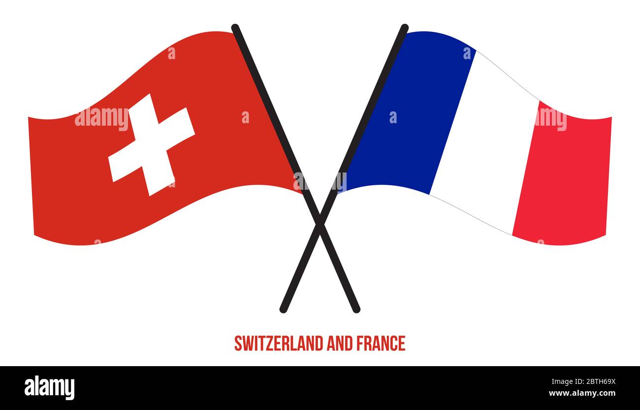 Schweiz und Frankreich Flaggen gekreuzt und winken Flat Style. Offizieller  Anteil. Richtige Farben Stockfotografie - Alamy