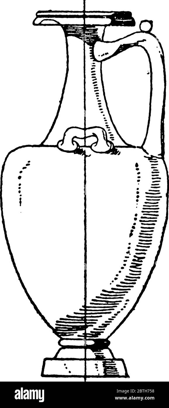 Diese Graeco-Italic unbemalte Hand-Hydria ist aus Ton gefertigt. Diese Hydria hat Griff zum Heben von Hand und für den Wassertragevorgang verwendet, Vintage Line dra Stock Vektor