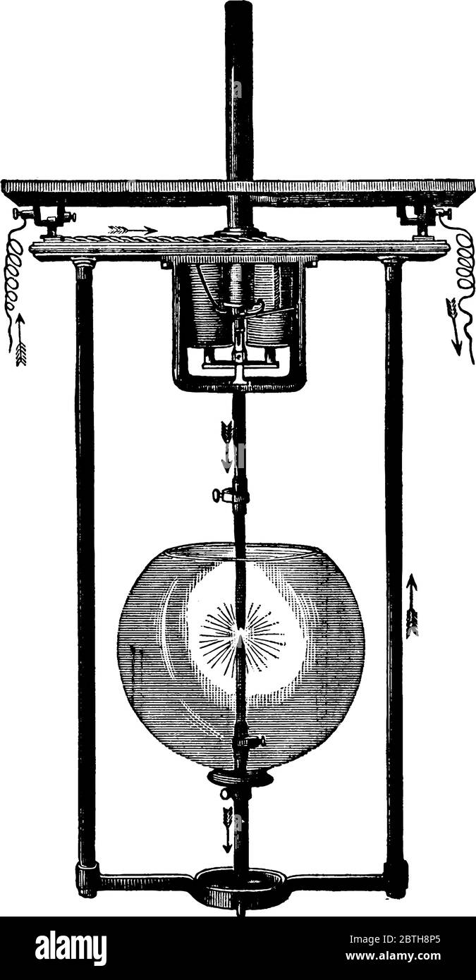 Ein Gerät, das für die automatische Trennung der Kohlenstoffe, wenn der Strom eingeschaltet ist, für die Zufuhr der Kohlenstoffe zusammen, wie sie verbrannt werden awa konstruiert Stock Vektor