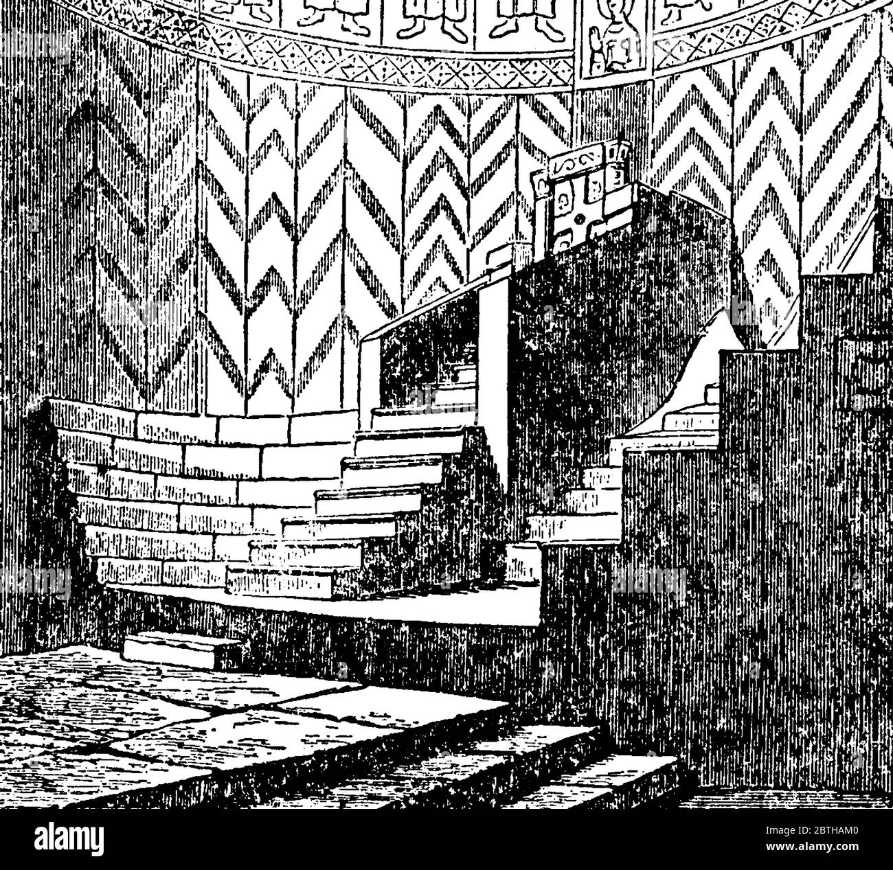 Eine typische Darstellung der Apsis der Basilika, Torcello, mit Bischofsthron und Sitze für Klerus, ein zentralgeplan Gebäude, erweitert durch eine Basilika Stock Vektor