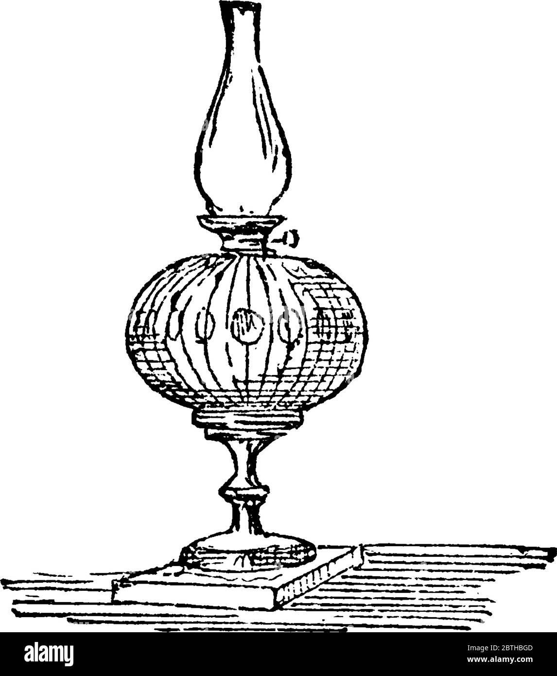 Ein Gefäß mit Docht, für Licht, häufig als Schreibtischlampen, Tischlampen, Flur Beleuchtung und Schränke, Vintage-Linie Zeichnung oder Gravur illu verwendet Stock Vektor
