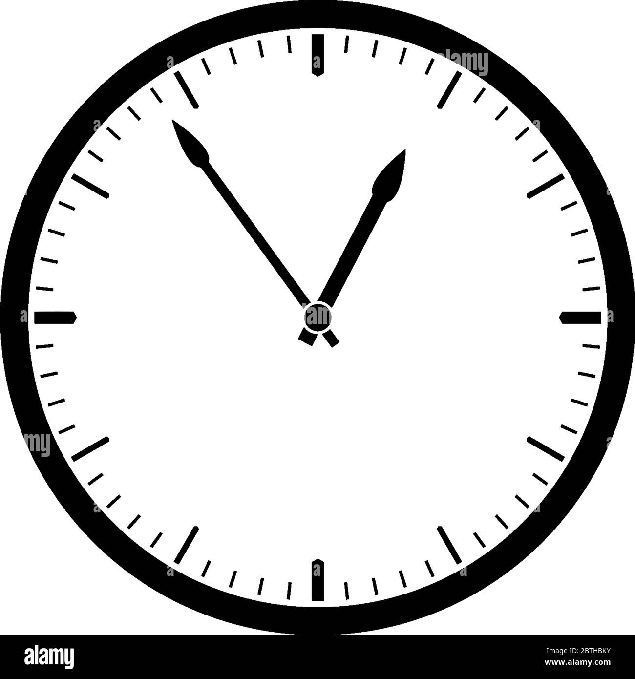 Eine 12-Stunden-Wanduhr mit Stunden- und Minutenzeiger, die die Zeit 12:54 anzeigt, Vintage-Strichzeichnung oder Gravur-Illustration. Stock Vektor