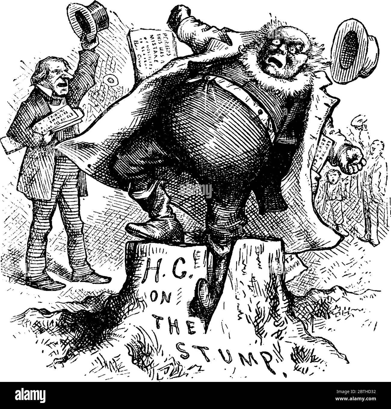 Zeichnung von Horace Greeley Slipping, er war ein amerikanischer Autor und Staatsmann, der der Gründer und Herausgeber der New-York Tribune war., Vintage-Linie zeichnen Stock Vektor