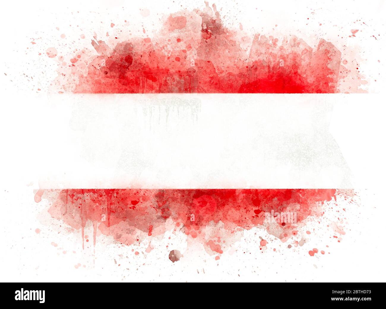 Österreichische Flagge isoliert auf weißem Papier, Illustration als Aquarell der österreichischen Flagge, Jahrgang Stockfoto