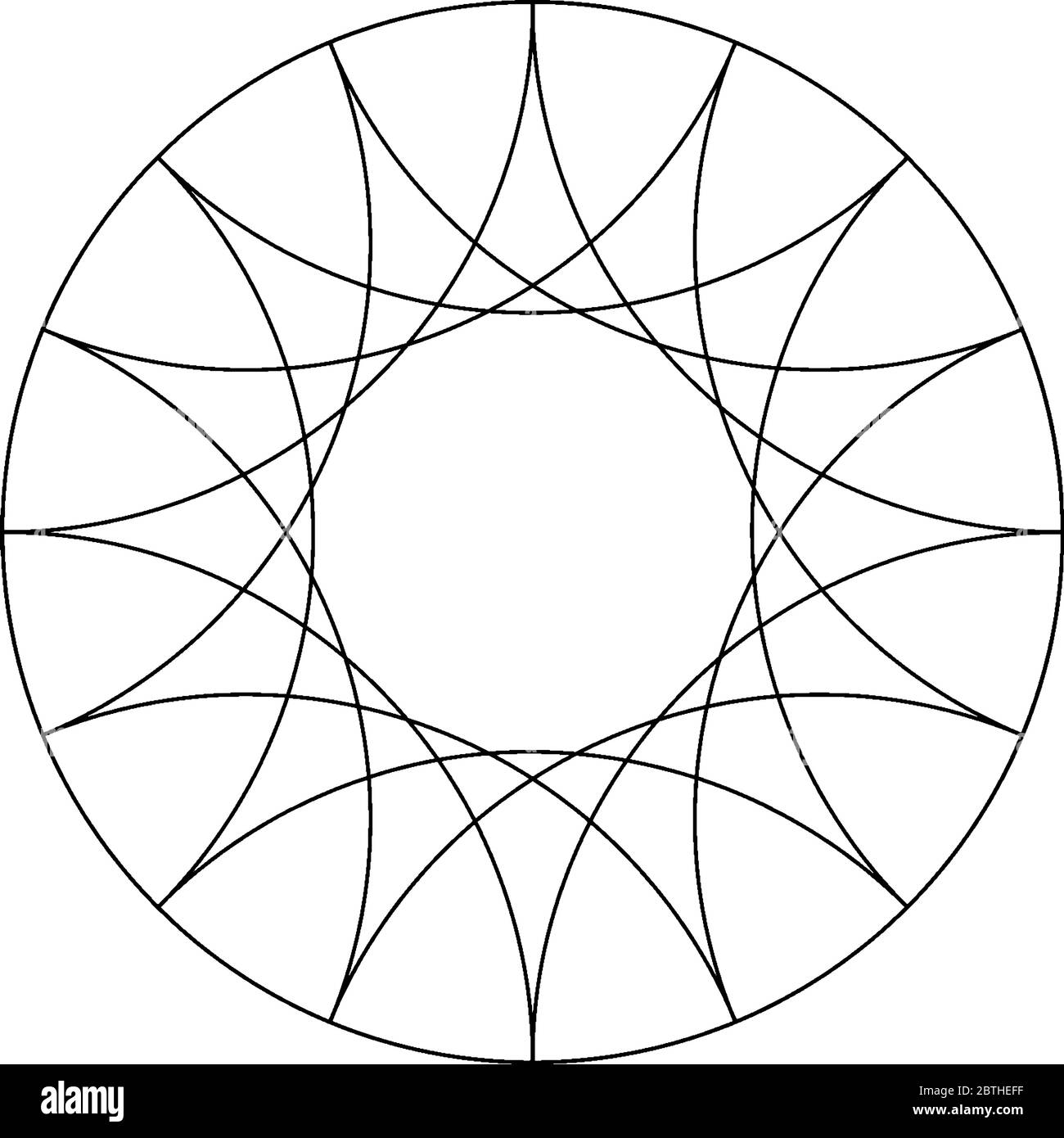 Die gleiche Größe von Bögen innerhalb eines Kreises verbindet zwei Punkte des Kreises mit einigen Abständen, die geometrische Form, Vintage-Linie Zeichnung oder Gravur illustrat Stock Vektor