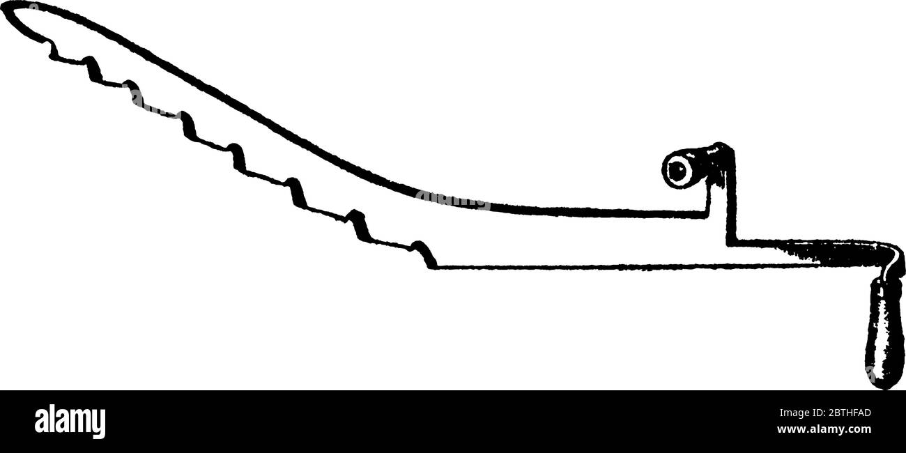 Die typische Darstellung des Heumessers, wo der Griff im rechten Winkel mit der Klinge, Vintage-Strichzeichnung oder Gravur illustratio platziert Stock Vektor