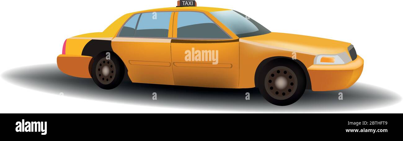 Gelbes Fahrerhaus, typisches Fahrzeug von New York, auf weißem Hintergrund mit Schatten gezeichnet. Stock Vektor