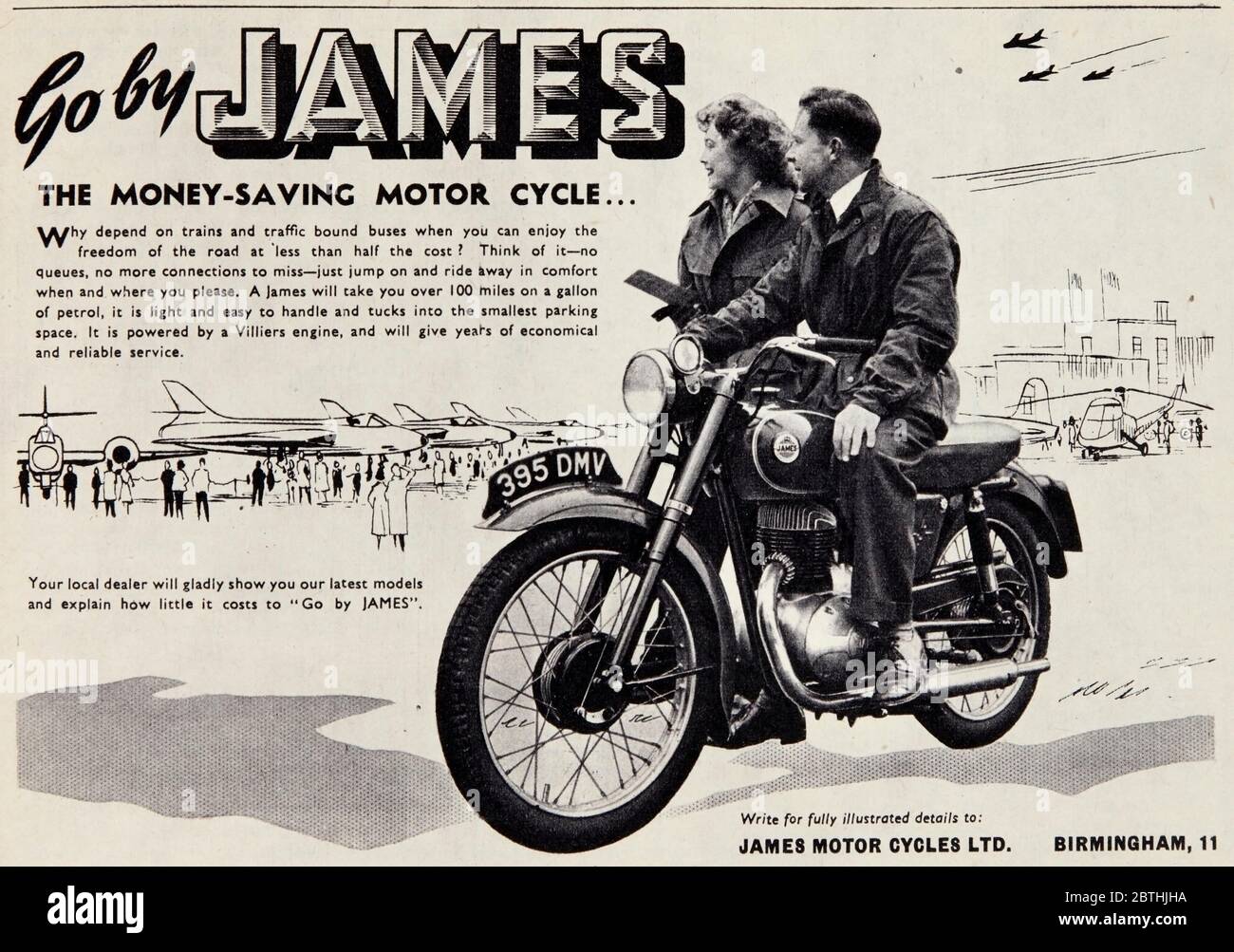 Vintage-Werbung für James Motorräder. Stockfoto