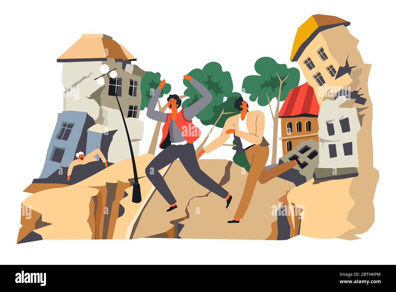 Erdbeben und Distater, Menschen, die vor Kataklysmus oder Apokalypse Stock Vektor