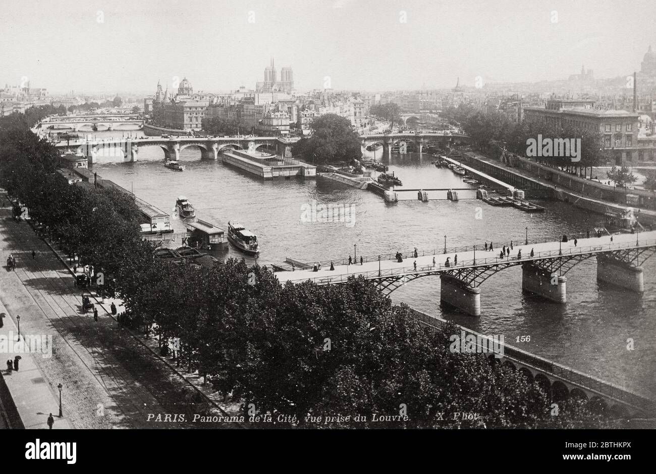 Vintage 19. Jahrhundert Fotografie - Panorama der Stadt Paris auf der seine, vom Louvre aufgenommen. Stockfoto