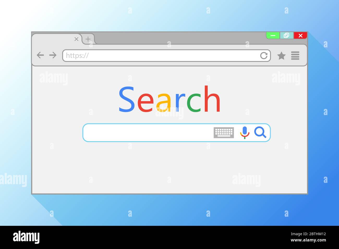 Web-Browser-Fenster auf blauem Hintergrund. Suchmaschine in Internet Explorer-Abbildung. Stockfoto