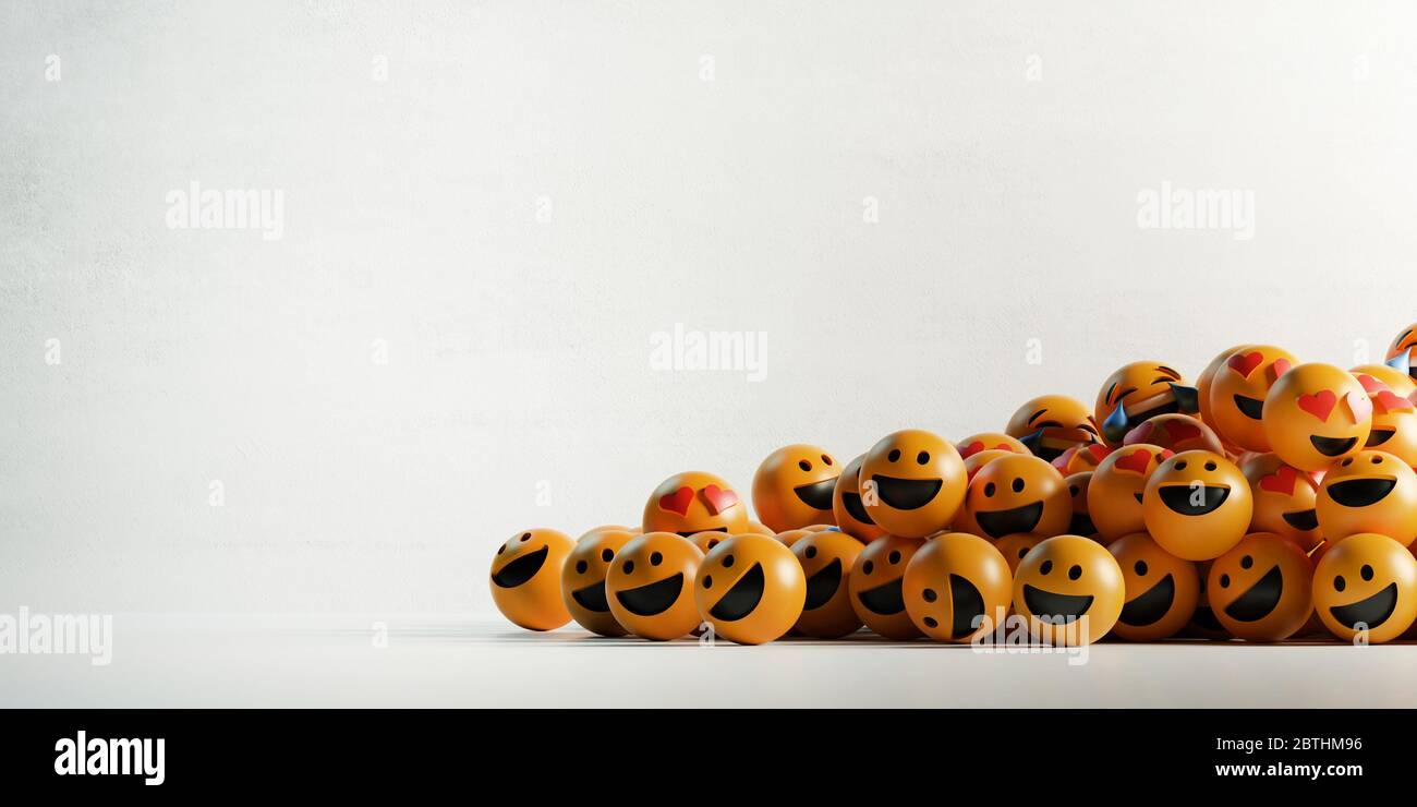 Unendliche Emoticons 3D-Rendering im Hintergrund, Social Media und Kommunikation Konzept Stockfoto