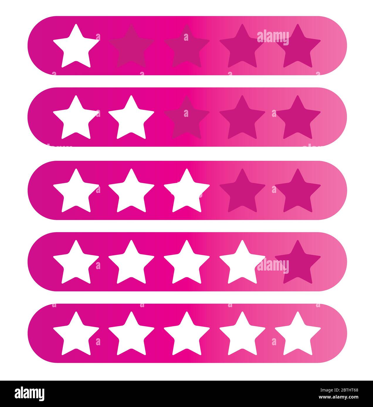 Fünf Sterne Bewertung Symbol Vektor-Illustration isoliert auf weißem Hintergrund.Set von weißen und rosa Sternen. Stock Vektor