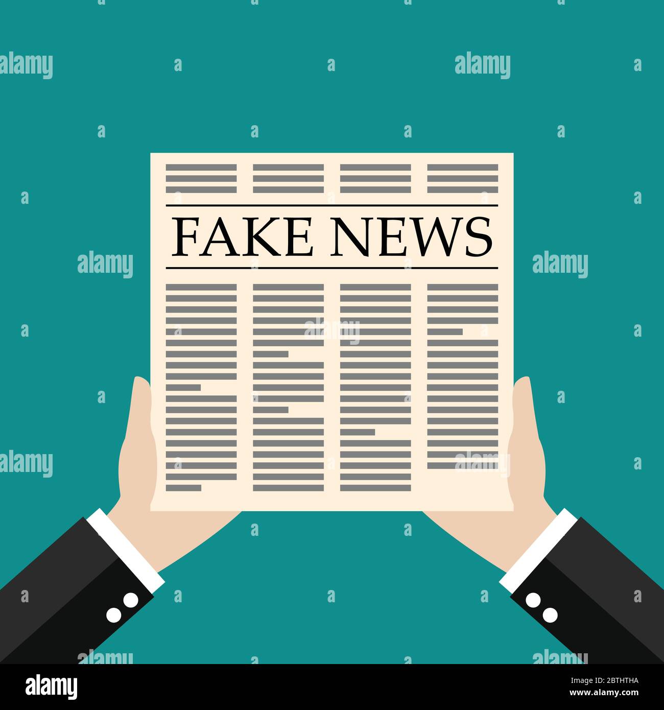 Hände halten gefälschte Nachrichten Zeitung flach Stil. Vektorgrafik Stock Vektor