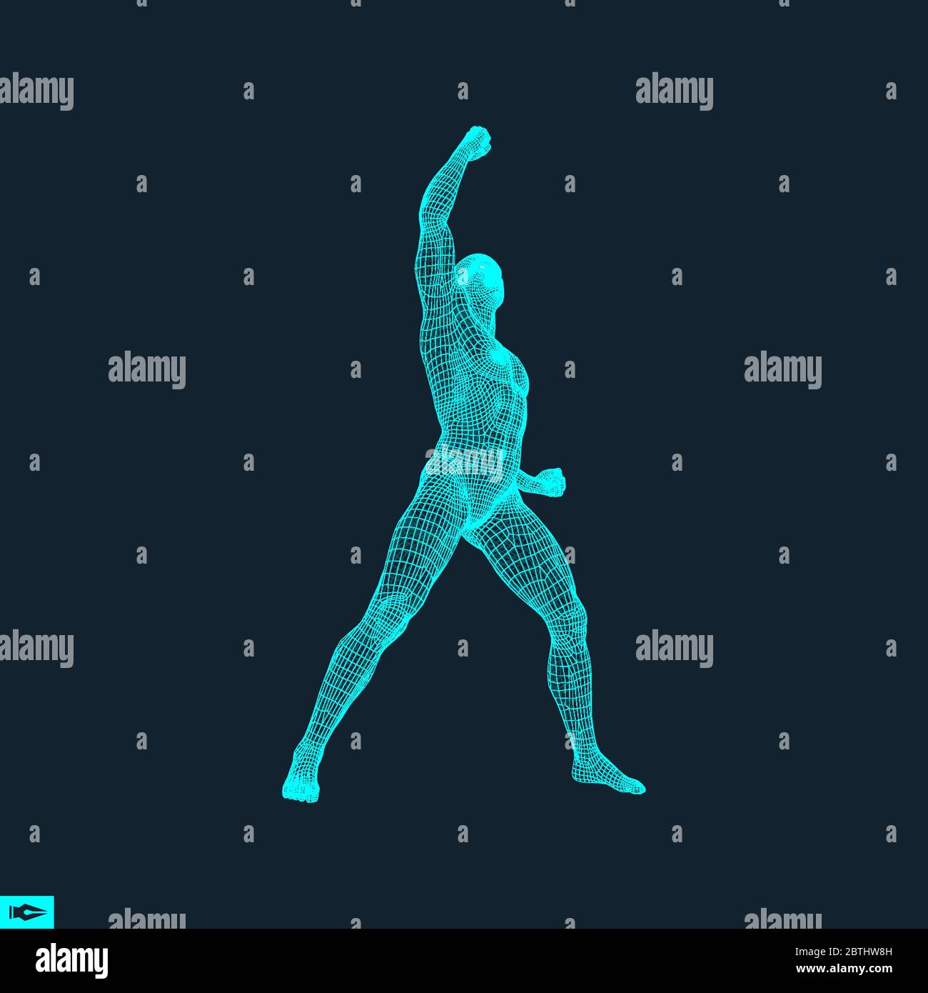 Steht der Mensch. Menschen mit Arm nach oben. Silhouette für Sport Meisterschaft. Den Sieg feiern. 3D-Modell des Menschen. Vector Illustration. Stock Vektor