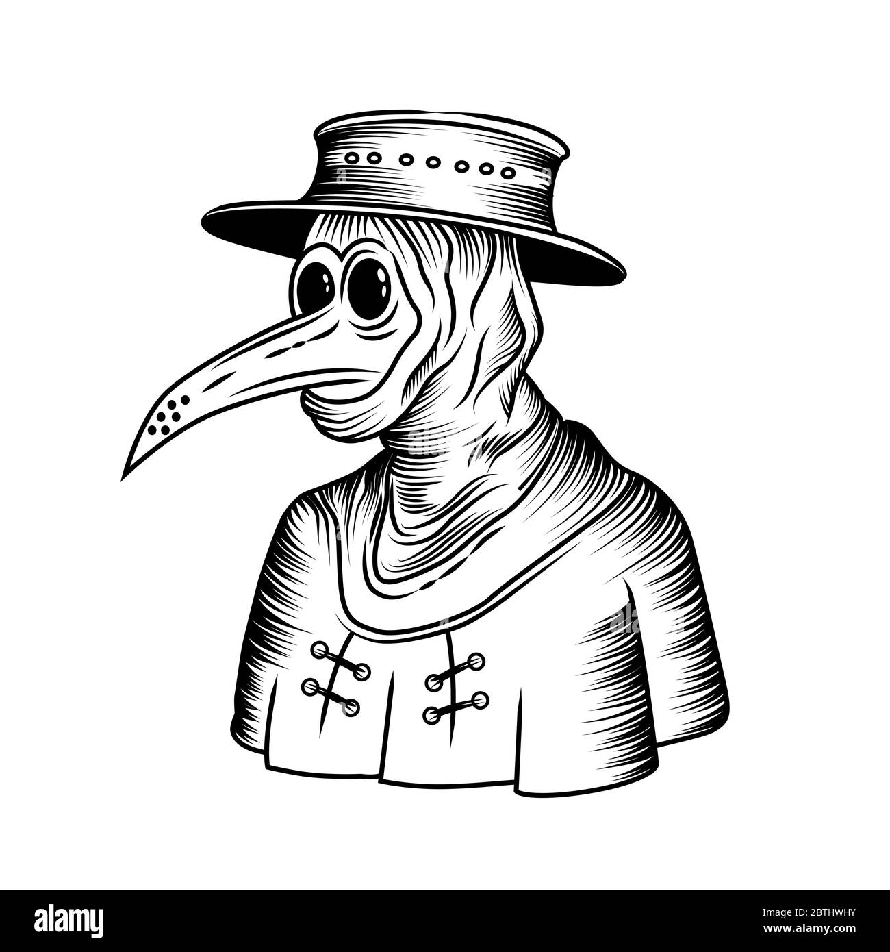 Der Schwarze Tod - eine mittelalterliche Pest Arzt Strichgravur Zeichnung Vektor-Illustration. Stock Vektor