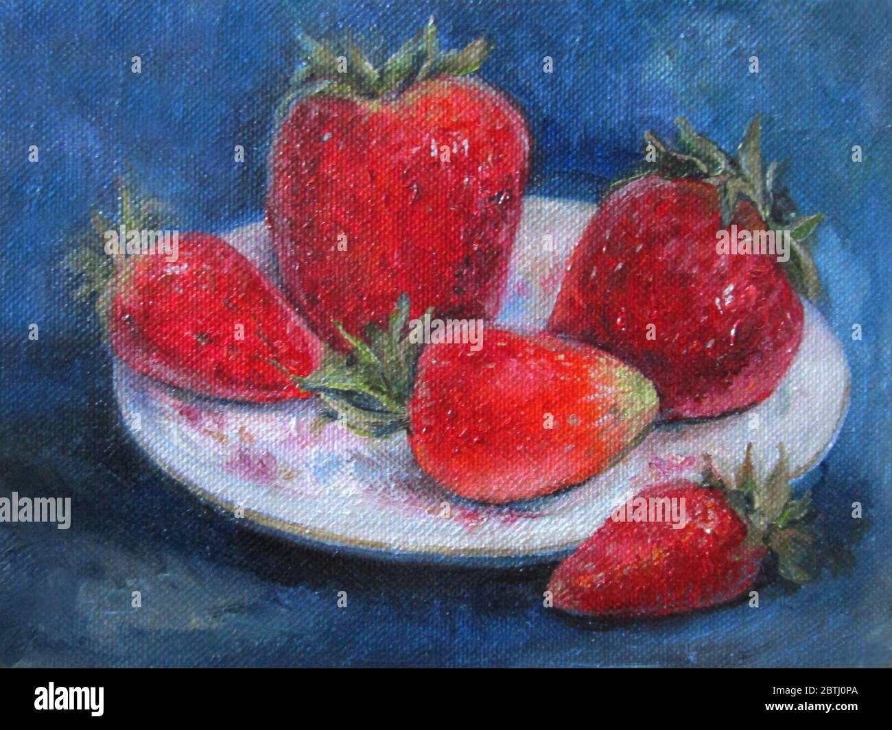 Reife Erdbeeren, original Ölgemälde auf Leinwand Stockfoto