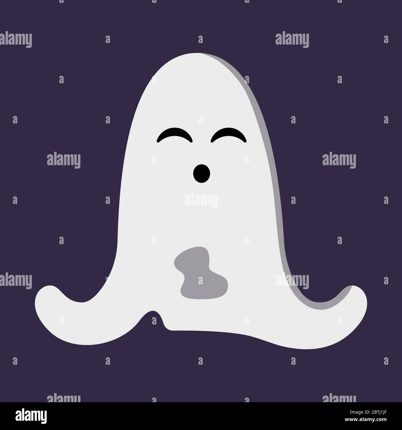 Niedlichen tanzenden Geist auf dunklem lila Hintergrund isoliert. Halloween Charakter trägt weißes Blatt mit Löchern. Element für Poster, Banner Stock Vektor