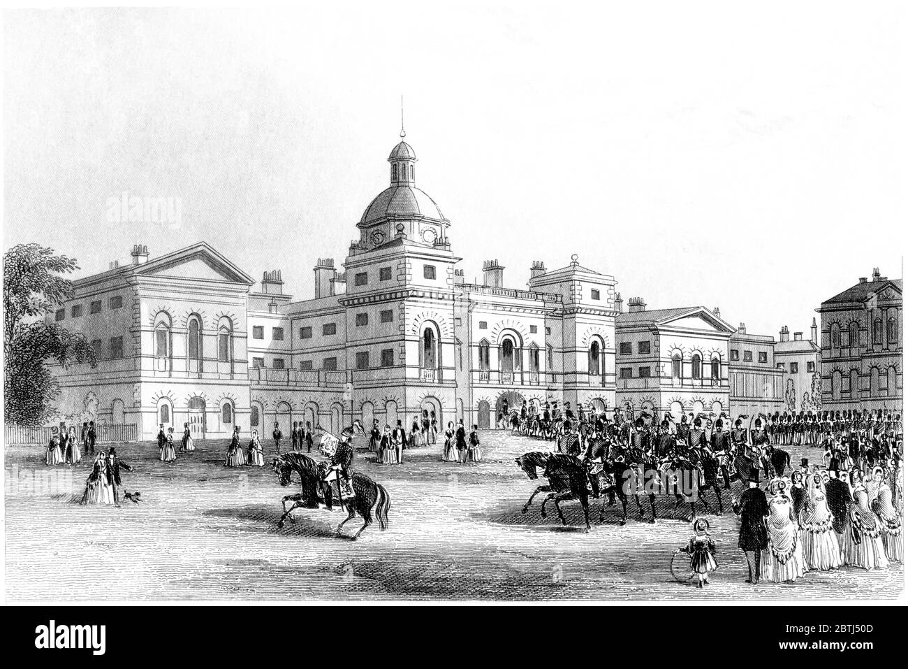 Ein Stich der Horse Guards aus dem St James's Park London, gescannt in hoher Auflösung aus einem 1851 gedruckten Buch. Ich glaubte, dass das Urheberrecht frei ist. Stockfoto