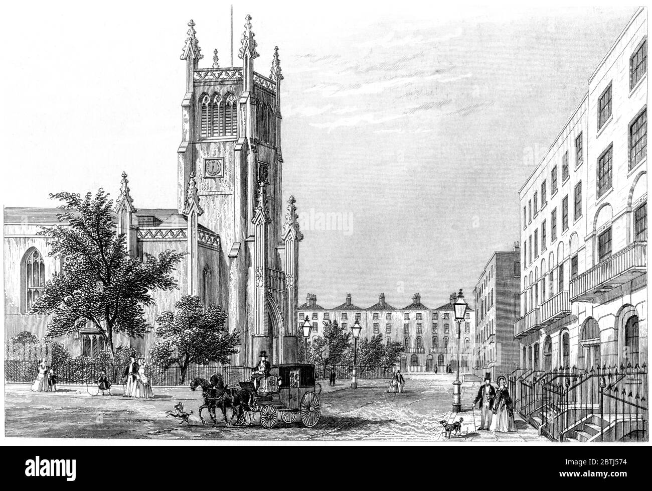 Ein Stich von St Mark's Church Myddelton Square, der in hoher Auflösung aus einem 1851 gedruckten Buch gescannt wurde. Ich glaubte, dass das Urheberrecht frei ist. Stockfoto