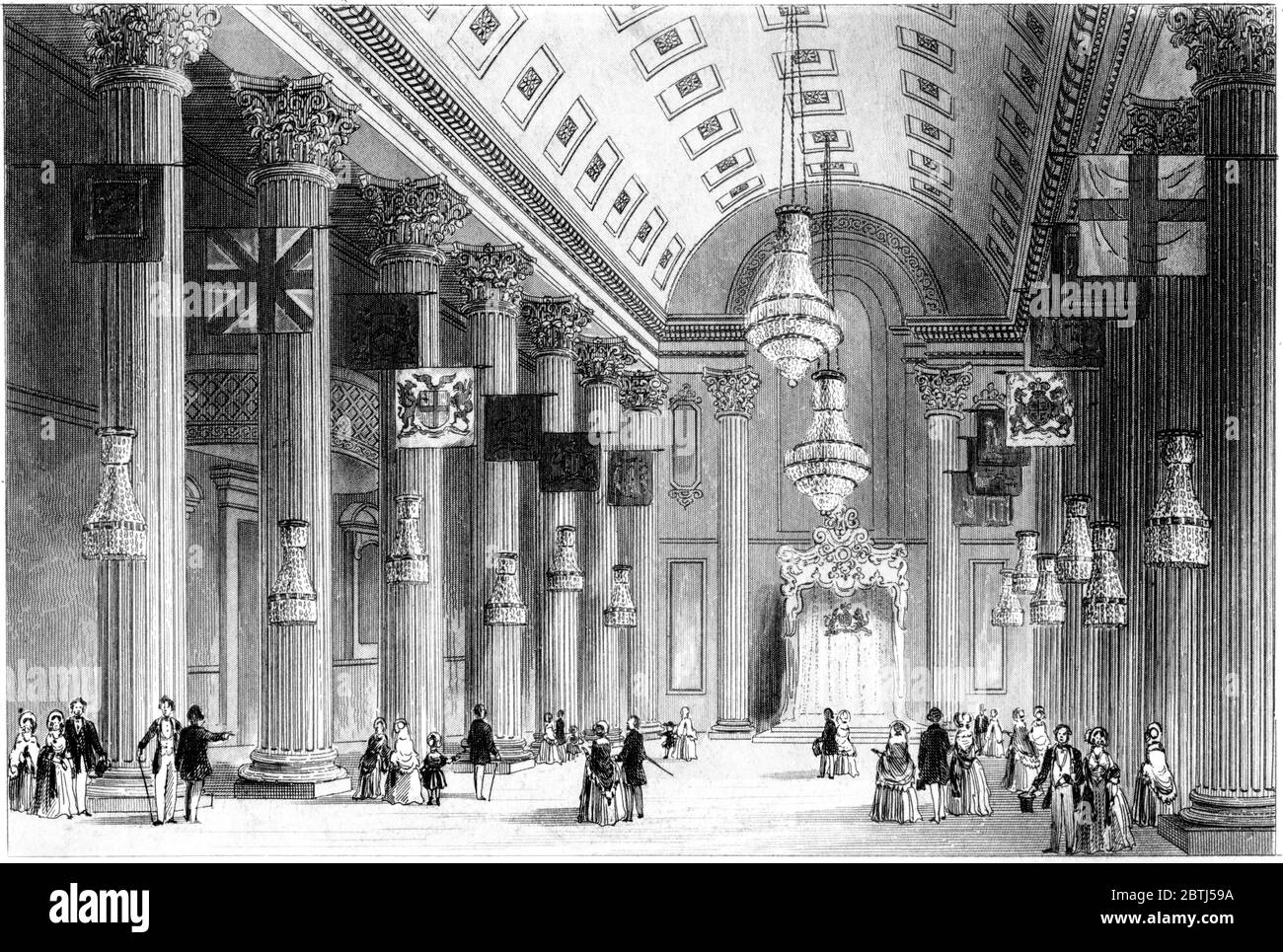 Eine Gravur der Egyptian Hall, Mansion House, London, gescannt mit hoher Auflösung aus einem Buch, das 1851 gedruckt wurde. Glaubte, dass es keine Urheberrechte gibt Stockfoto