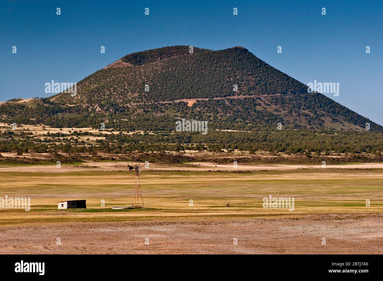 Fernansicht des Kraters, Capulin Volcano National Monument, New Mexico, USA Stockfoto