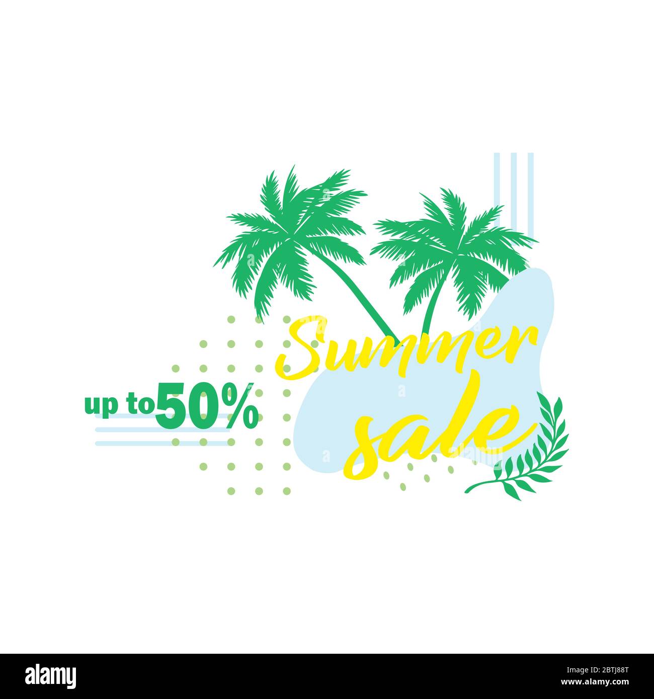 Palmblatt. Sommerangebot bis zu 50 % Rabatt. Web-Banner oder Poster für E-Commerce, Online-Kosmetik-Shop Stock Vektor