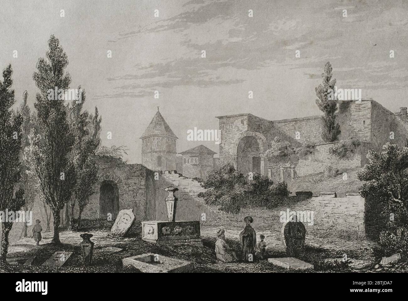 Osmanisches Reich. Türkei. Konstantinopel (heute Istanbul). Mauern der Stadt. Golden Gate. Gravur von Lemaitre. Historia de Turquia von Joseph Marie Jouannin (1783-1844) und Jules Van Gaver, 1840. Stockfoto