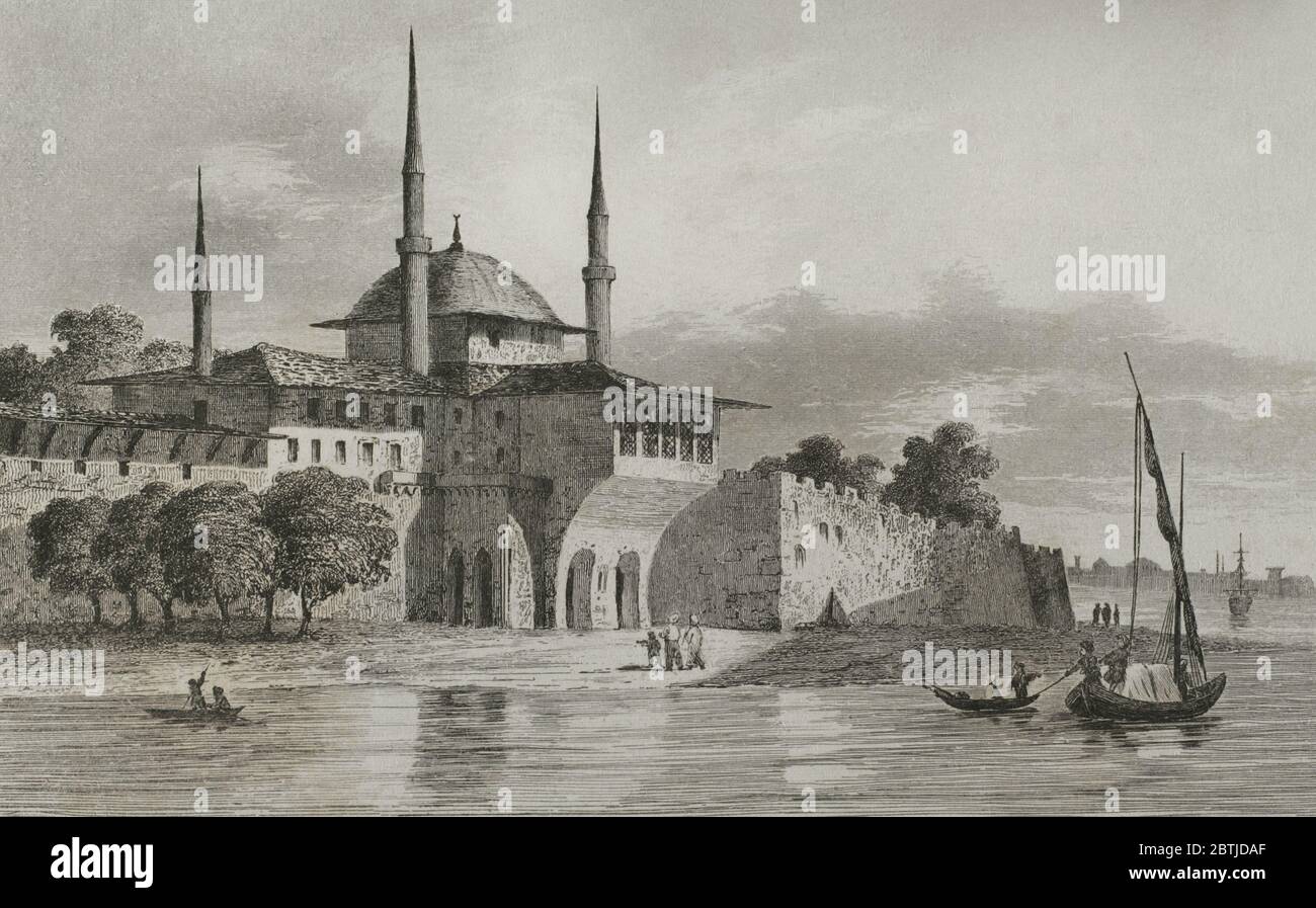 Osmanisches Reich. Türkei. Pavillon der Perlen (Indjouli Kiochk). Gravur von Lemaitre und J. Arnout. Historia de Turquia von Joseph Marie Jouannin (1783-1844) und Jules Van Gaver, 1840. Stockfoto