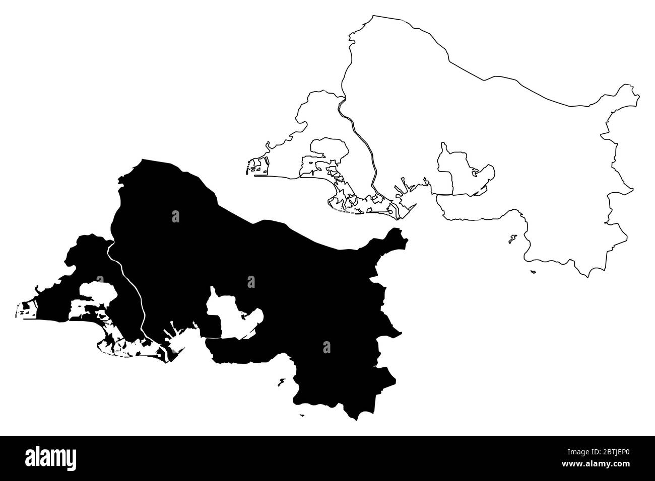 Departamento Bouches-du-Rhone (Frankreich, Frankreich, Provence-Alpes-Cote d Azur) Karte Vektorgrafik, Skizze Bouches-du-Rhone Karte Stock Vektor