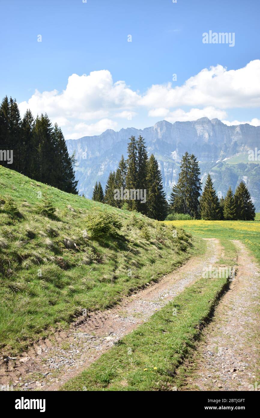 Kleiner Wanderweg zum Wandern am Flumserberg in der Schweiz Stockfoto