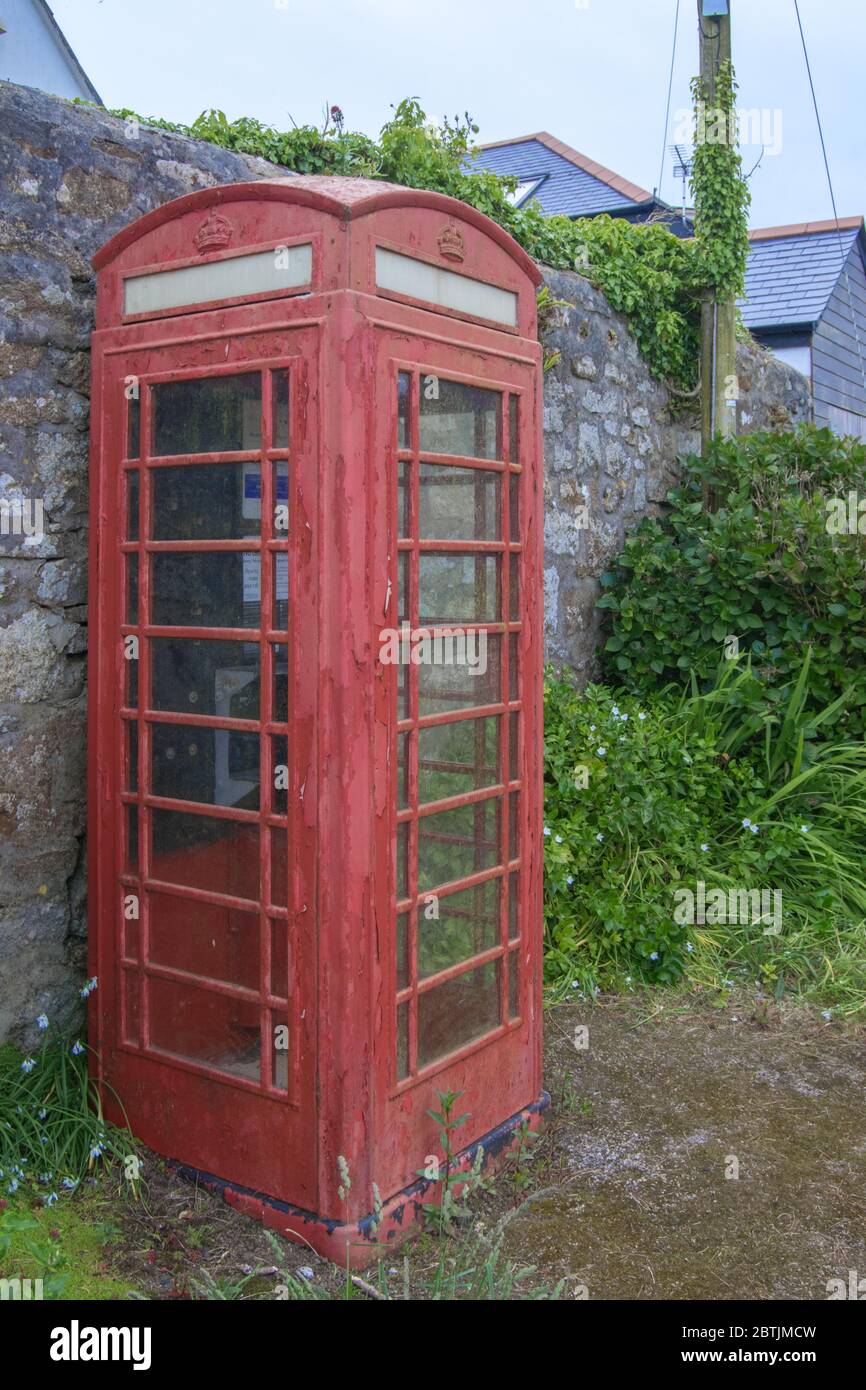 Red Phone Box, Paul, Cornwall, Großbritannien Stockfoto