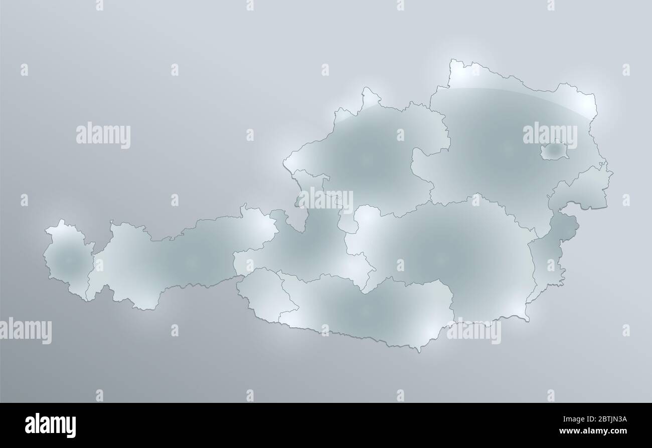Österreich Karte und Flagge, Verwaltungsabteilung, trennt Regionen und Namen einzelnen Region, Design Glas Karte 3D blank Stockfoto