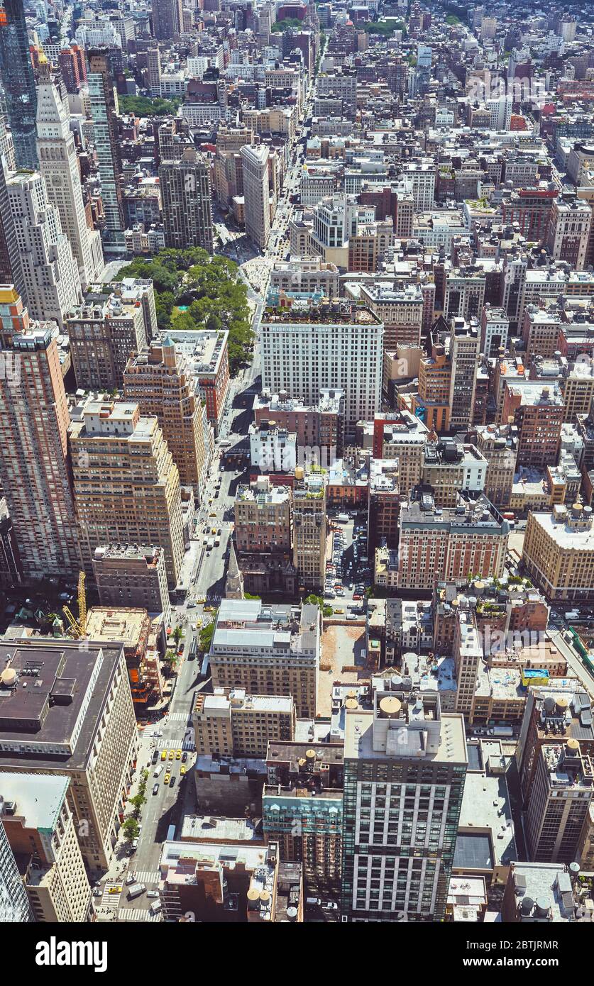 Luftaufnahme von Manhattan, Farbtonierung angewendet, New York City, USA. Stockfoto