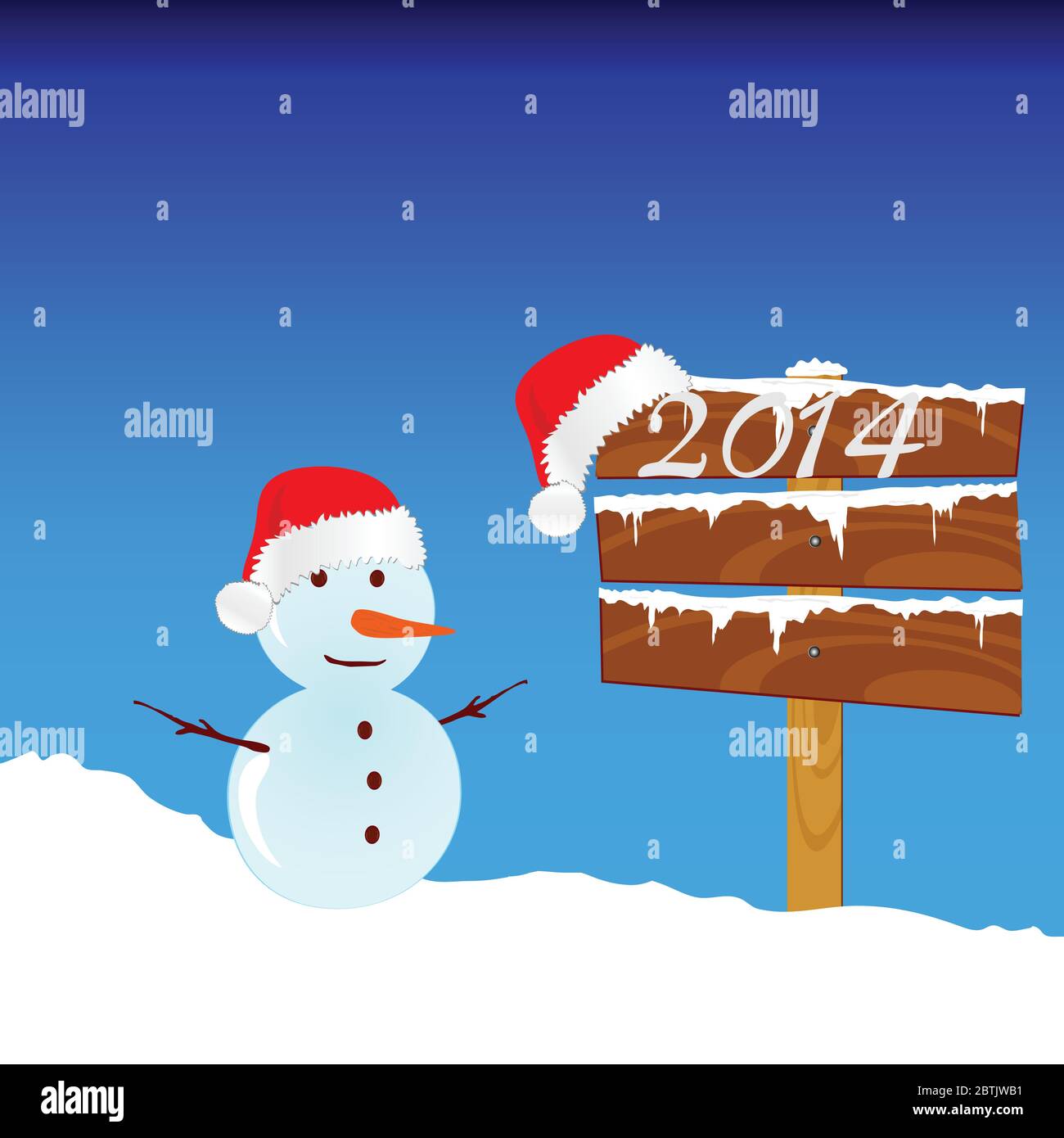 Schneemann Winter mit 2014 Farbvektor Illustration Stock Vektor