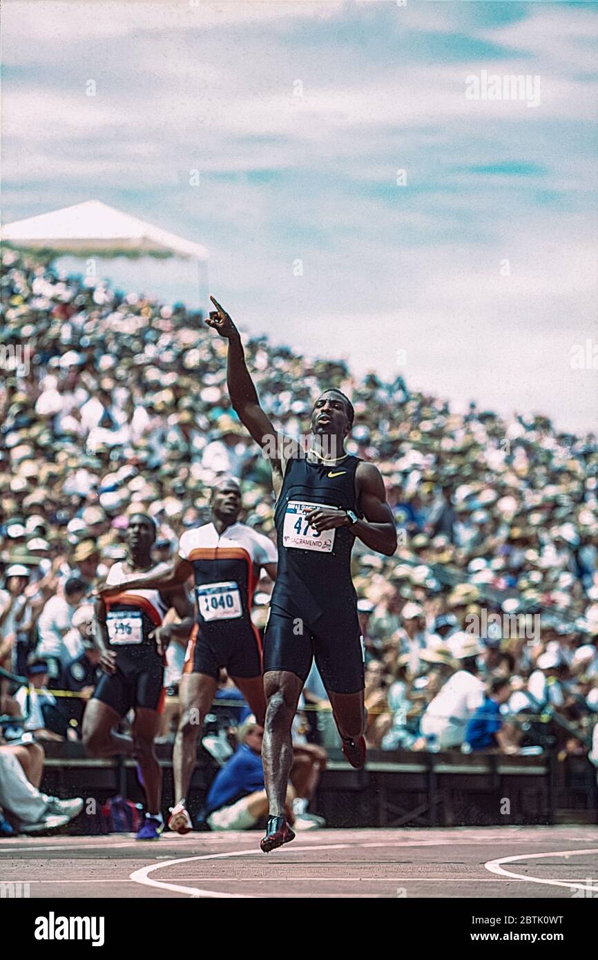 Michael Johnson (USA) im 400-Meter-Finale der 2000 US Olympic Track and Field Team Trials Stockfoto