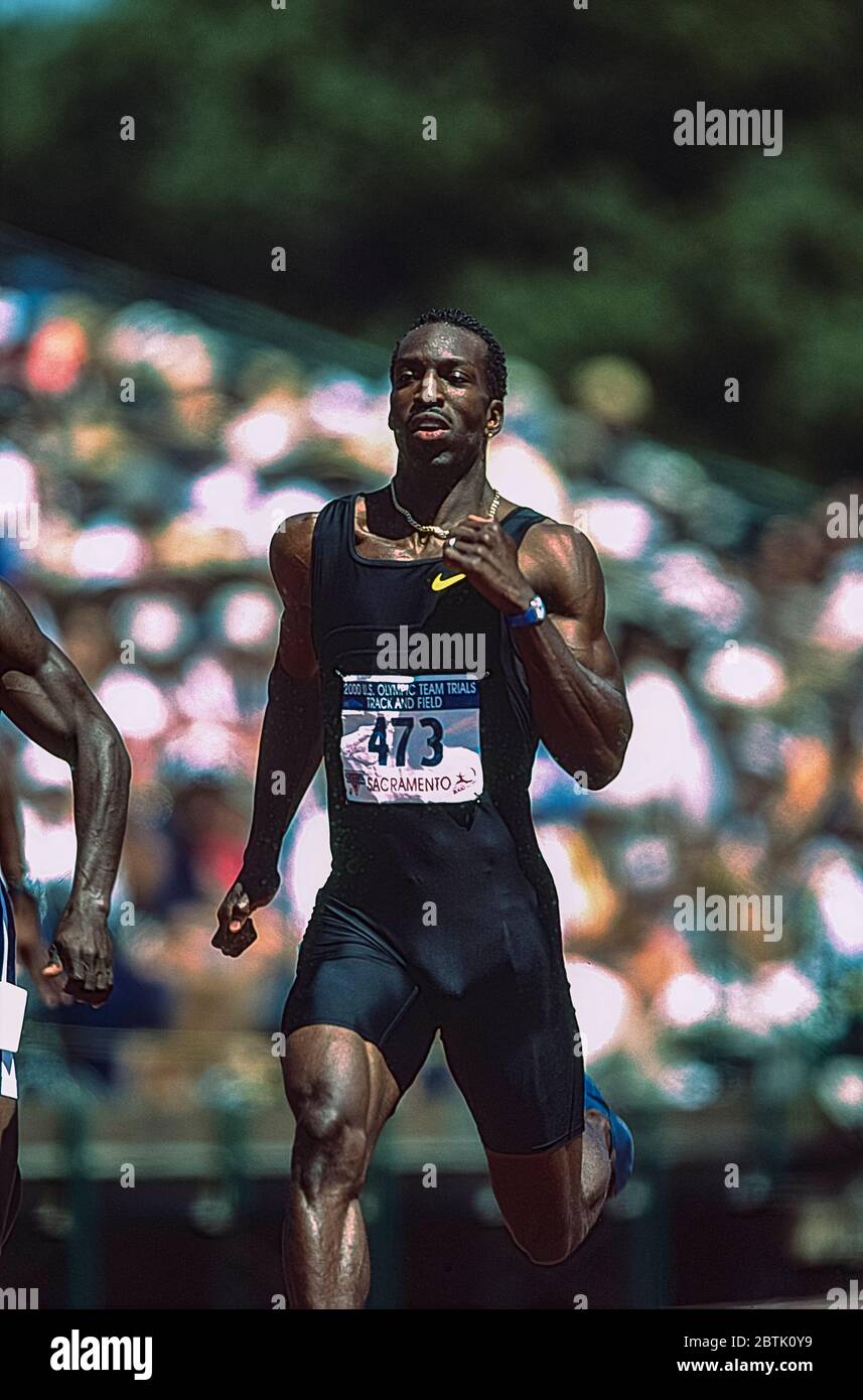 Michael Johnson (USA) im 400-Meter-Finale der 2000 US Olympic Track and Field Team Trials Stockfoto