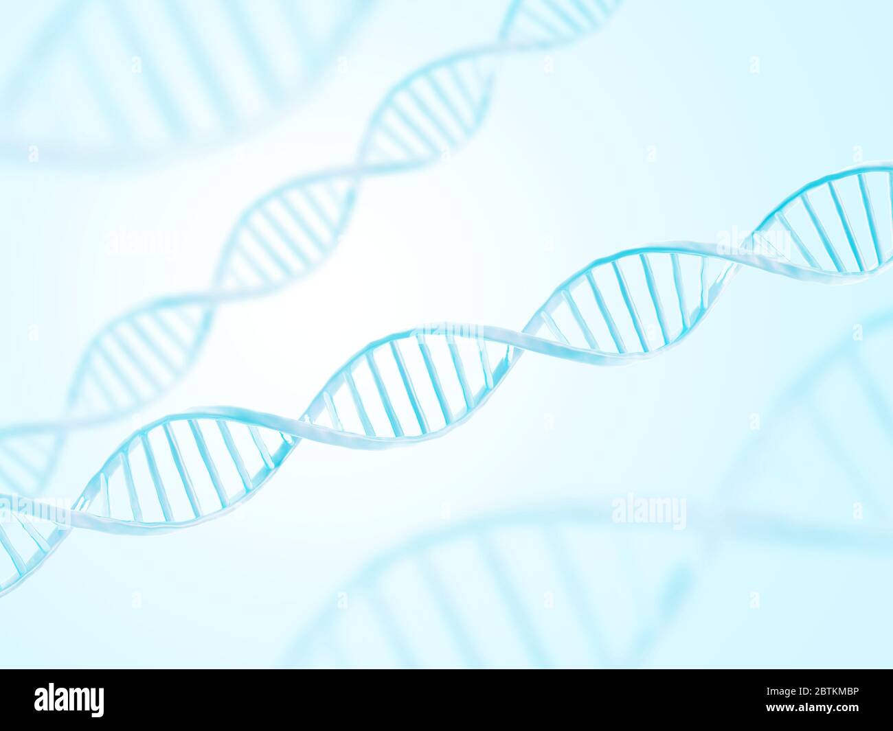 DNA-Struktur. Abstrakter biotechnologischer Hintergrund. Doppelhelix. 3d-Darstellung. Blaue Farbe. Stockfoto