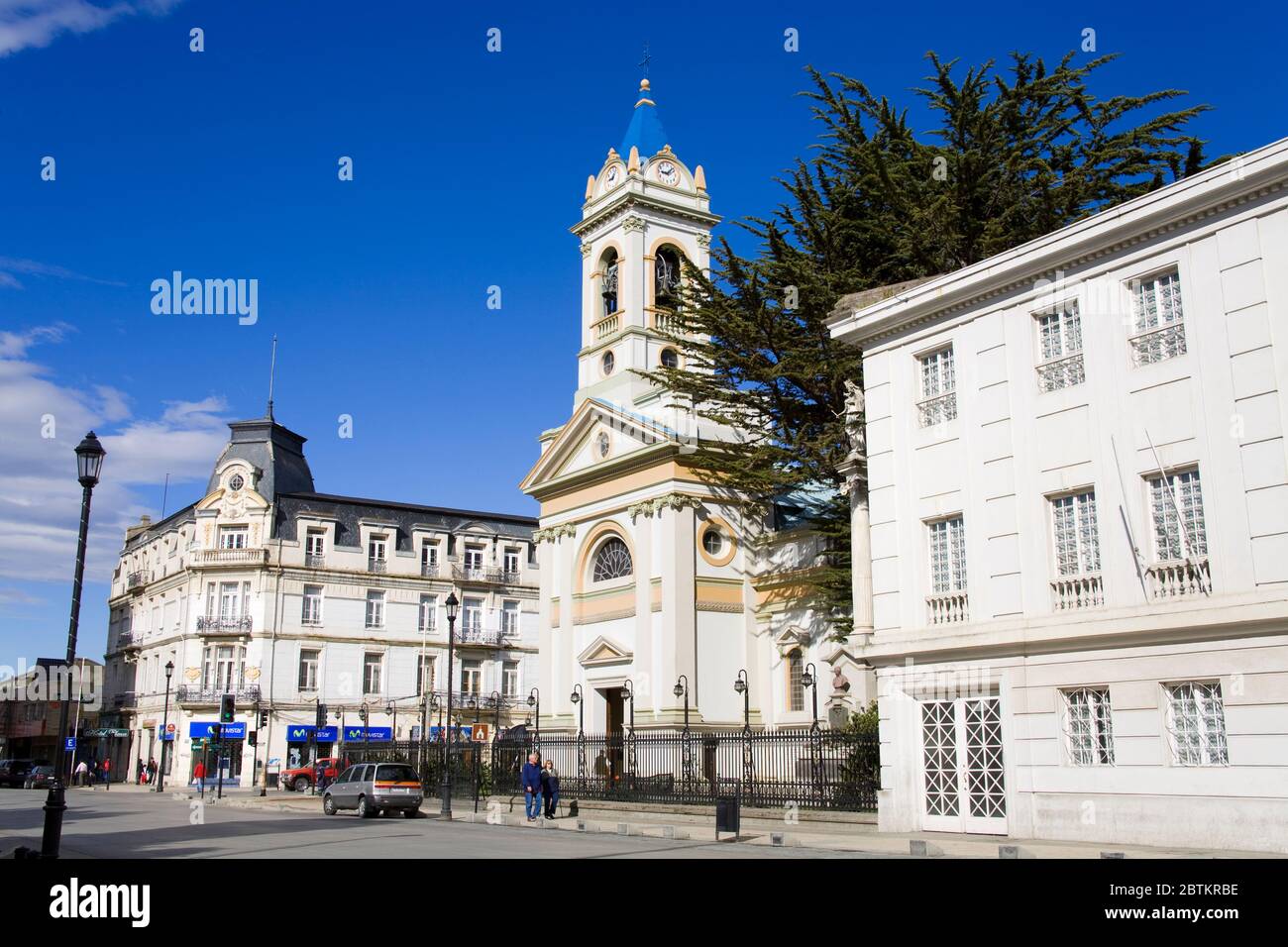 Kathedrale auf der Plaza de Armas in Punta Arenas, Magallanes Provinz, Patagonien, Chile, Südamerika Stockfoto