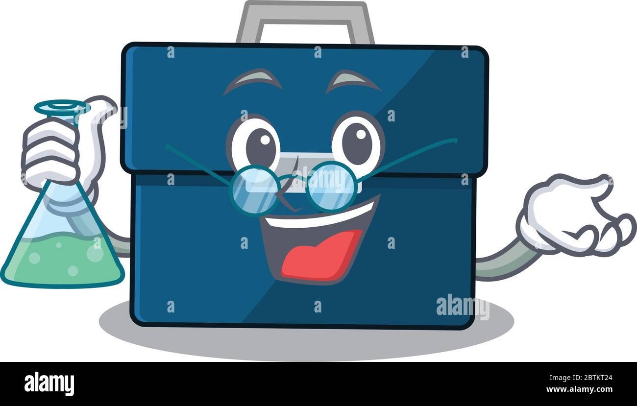 Karikatur Charakter der Business-Koffer smart Professor Arbeit an einem Labor Stock Vektor