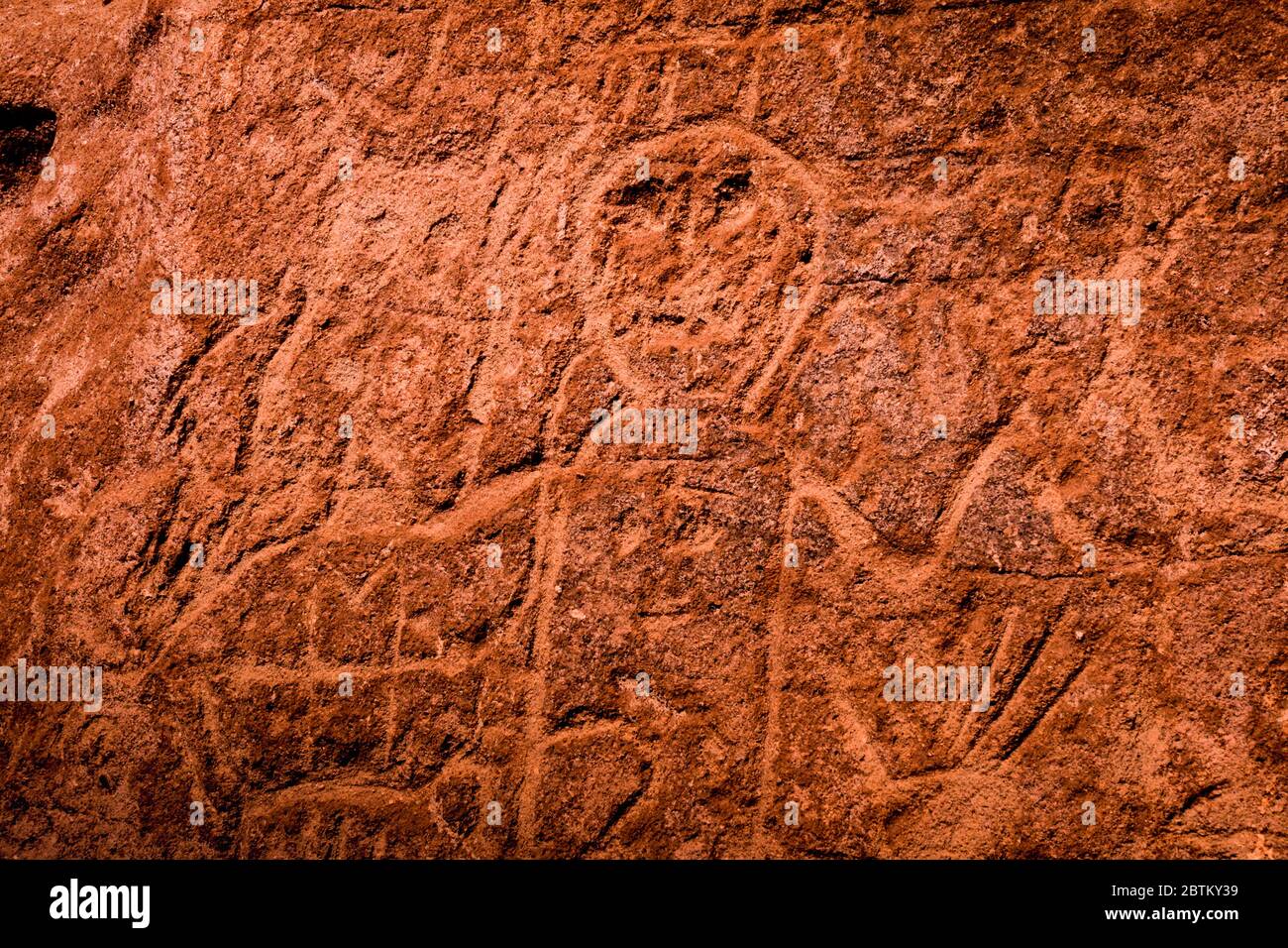 Petroglyphen der archäologischen Stätte Yerbas Buenas, Rio Grande, San Pedro de Atacama, Antofagasta Region, Chile Stockfoto